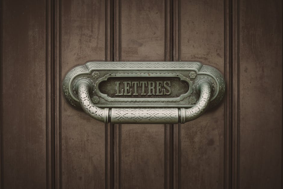 Ornate vintage mailbox labeled 'Lettres', set against a rustic wooden door, evoking old-world charm.