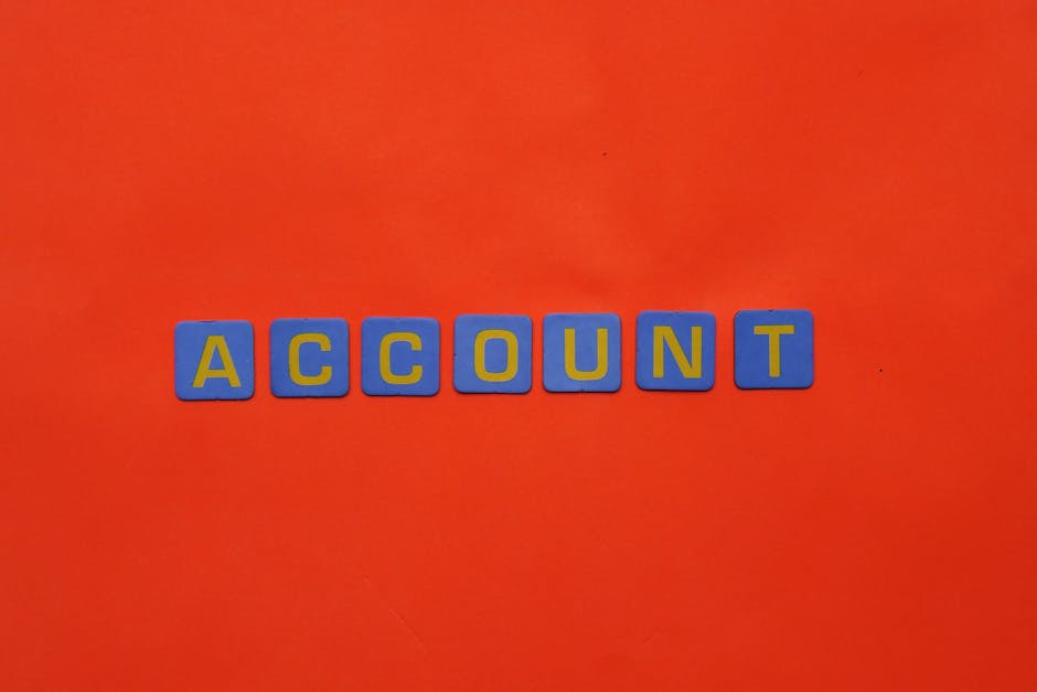 Blue letters spelling ACCOUNT on a vibrant red background, ideal for design and marketing.